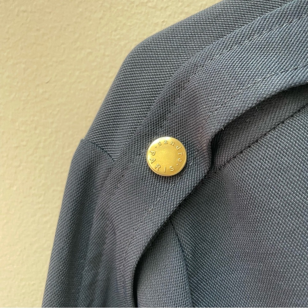 Sandro Paris Karmelia Navy Gold Button Front Sleeve Dress 3/4 Sleeve Size 40 - Picture 6 of 11
